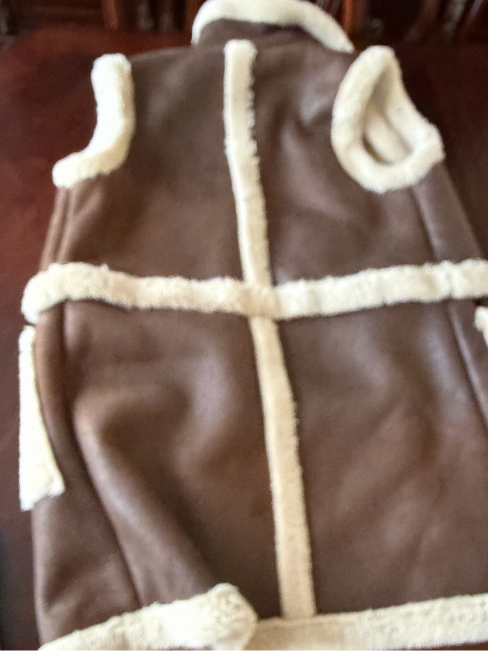 JustFab Brown Teddy Shearling-Trim 4 in 1 Coat with Cream Accents - Picture 4 of 8